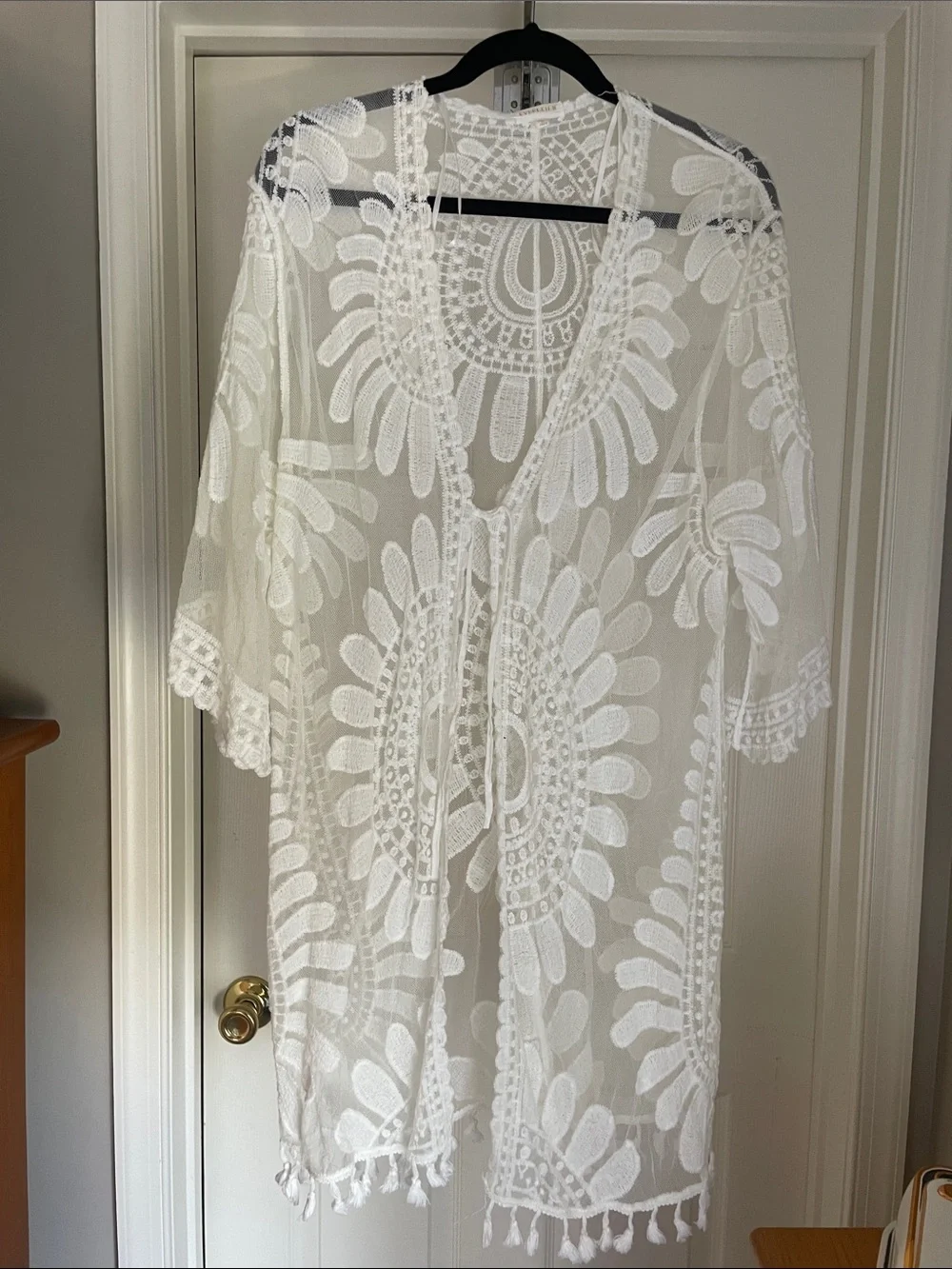 everleigh White Sheer Embroidered Kimono Cover